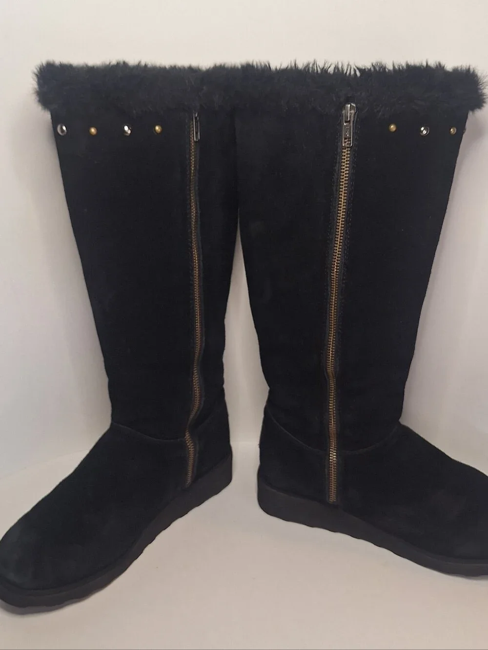 BearPaw Black Tall Faux Fur Winter Boots with Stud Accents Size US 9 Womens